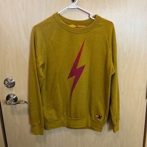 Aviator Nation Mustard Sweatshirt with Red Lightning Bolt